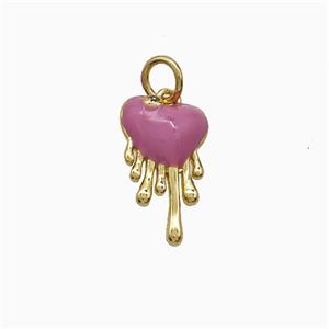 Copper Heart Pendant Pink Enamel Gold Plated, approx 9-16mm