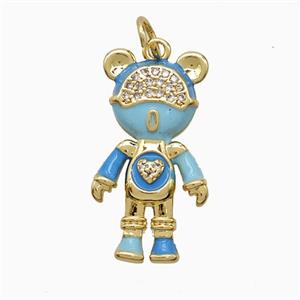 Cute Bear Charms Copper Pendant Pave Zirconia Blue Enamel Gold Plated, approx 13-23mm