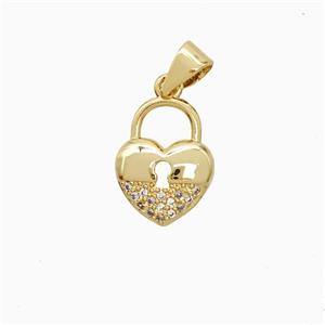 Copper Heart Lock Pendant Pave Zirconia 18K Gold Plated, approx 10-13mm