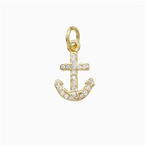 Copper Anchor Pendant Pave Zirconia 18K Gold Plated, approx 9-11mm