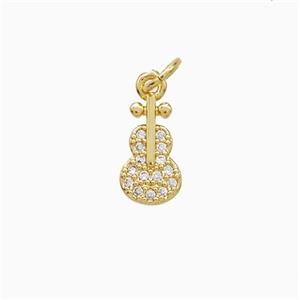 Copper Lute Charms Pendant Pave Zirconia Pipa 18K Gold Plated, approx 7-12mm