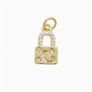 Copper Lock Pendant Pave Zirconia Moon 18K Gold Plated, approx 7-11mm