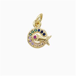 Copper Fish Pendant Pave Zirconia 18K Gold Plated, approx 8mm