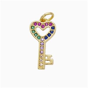 Copper Key Pendant Pave Zirconia 18K Gold Plated, approx 9-16mm