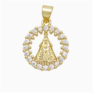 Copper Pendant Pave Zircon, Gold Plated, approx 15mm