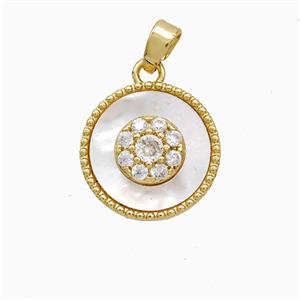 Copper Flower Pendant Pave Zirconia Shell 18K Gold Plated, approx 15mm