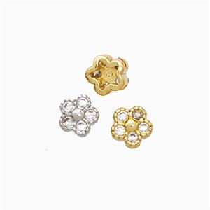 Copper Flower Beads Pave Zirconia Mixed, approx 4mm