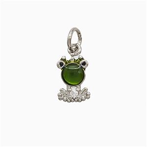 Copper Frog Pendant Pave Green Jade Platinum Plated, approx 7-10mm