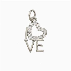Copper Heart Love Pendant Pave Zirconia Platinum Plated, approx 9-14mm