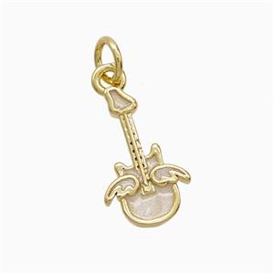 Copper Guitar Pendant White Enamel Gold Plated, approx 9-15mm