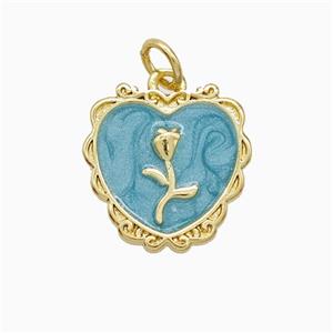 Copper Flower Heart Pendant Blue Painted Gold Plated, approx 14-15mm