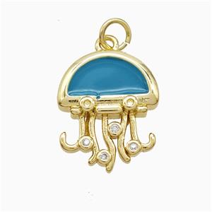 Copper Jellyfish Pendant Blue Enamel Gold Plated, approx 14-17mm