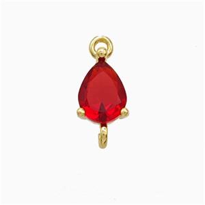Red Crystal Glass Teardrop Connector Copper Gold Plated, approx 6-10mm