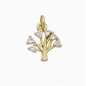 Copper Tree Pendant Pave Zirconia Gold Plated, approx 11-12mm