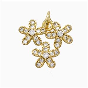Copper Flower Pendant Pave Zirconia Gold Plated, approx 16mm