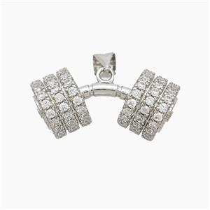 Copper Barbell Pendant Pave Zirconia Sports Platinum Plated, approx 10-25mm