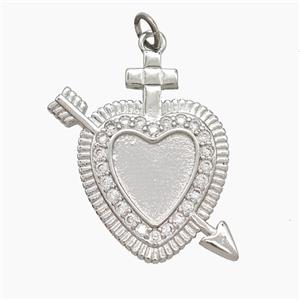 Copper Cupid Arrow Heart Pendant Pave Zirconia Platinum Plated, approx 19-27mm