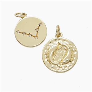 Zodiac Pisces Copper Pendant Pave Zirconia Hammered Gold Plated, approx 15mm