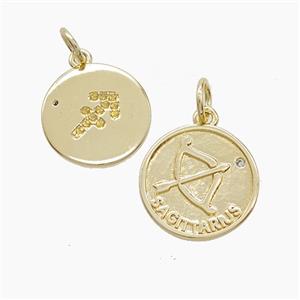 Zodiac Sagittarius Copper Pendant Pave Zirconia Gold Plated, approx 16mm
