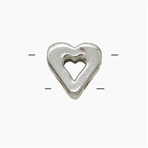Copper Heart Beads 2holes Platinum Plated, approx 11mm