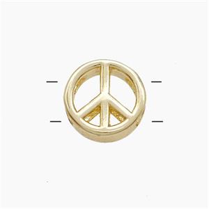 Copper Peace-Sign Beads 2holes Gold Plated, approx 11mm