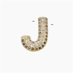 Copper Letter-J Pendant Pave Zirconia Gold Plated, approx 10-13mm