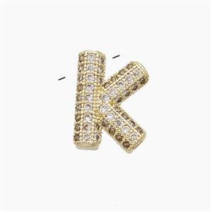 Copper Letter-K Pendant Pave Zirconia Gold Plated, approx 10-13mm