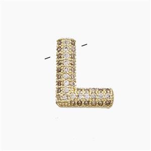Copper Letter-L Pendant Pave Zirconia Gold Plated, approx 10-13mm