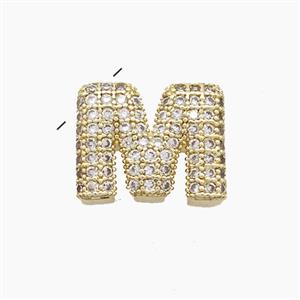 Copper Letter-M Pendant Pave Zirconia Gold Plated, approx 10-13mm