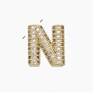 Copper Letter-N Pendant Pave Zirconia Gold Plated, approx 10-13mm