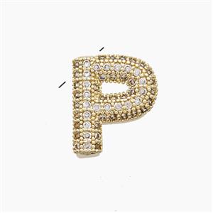Copper Letter-P Pendant Pave Zirconia Gold Plated, approx 10-13mm