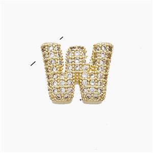 Copper Letter-W Pendant Pave Zirconia Gold Plated, approx 10-13mm