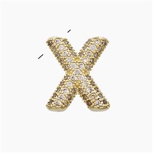 Copper Letter-X Pendant Pave Zirconia Gold Plated, approx 10-13mm