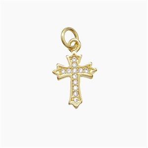Copper Cross Pendant Pave Zirconia 18K Gold Plated, approx 10-13mm