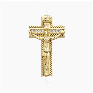 Copper Crucifix Cross Beads Pave Zirconia 18K Gold Plated, approx 14-24mm
