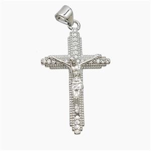 Copper Crucifix Cross Pendant Pave Zirconia Platinum Plated, approx 18-30mm