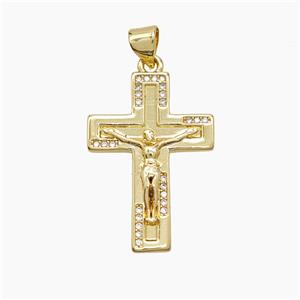 Copper Crucifix Cross Pendant Pave Zirconia 18K Gold Plated, approx 18-25mm
