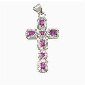 Copper Cross Pendant Pave Zirconia Crystal Glass Platinum Plated, approx 17-28mm