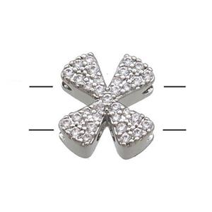 Copper Letter-X Beads Pave Zirconia 2holes Platinum Plated, approx 10-13mm