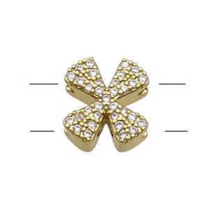 Copper Letter-X Beads Pave Zirconia 2holes Gold Plated, approx 10-13mm