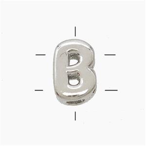 Copper Letter-B Beads 2holes Platinum Plated, approx 7-9.5mm