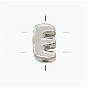 Copper Letter-E Beads 2holes Platinum Plated, approx 7-9.5mm