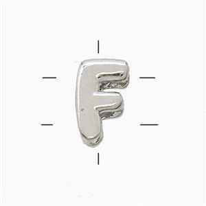 Copper Letter-F Beads 2holes Platinum Plated, approx 7-9.5mm