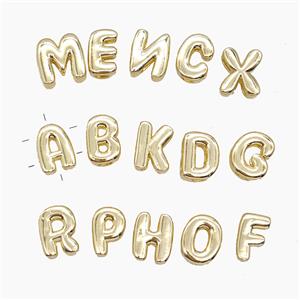 Copper Alphabets Beads 2holes Mix Letters Gold Plated, approx 7-9.5mm