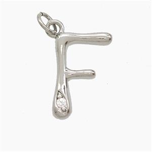 Copper Letter-F Pendant Pave Zirconia Platinum Plated, approx 12-17mm