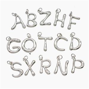 Copper letter Pendant Pave Zircon, Platinum Plated, approx 12-17mm
