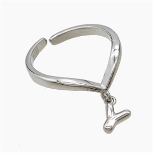 Copper Ring With Letter-Y Platinum Plated, approx 6-7mm, 18mm dia