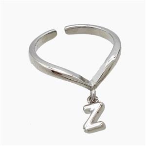 Copper Ring With Letter-Z Platinum Plated, approx 6-7mm, 18mm dia