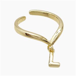 Copper Ring With Letter-L Gold Plated, approx 6-7mm, 18mm dia