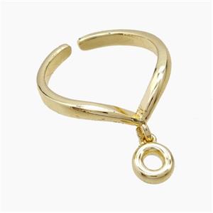 Copper Ring With Letter-O Gold Plated, approx 6-7mm, 18mm dia